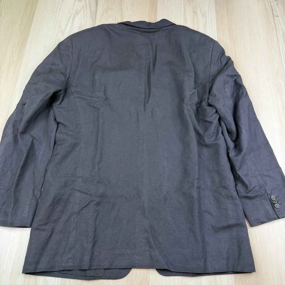 Armani Collezioni Linen Blend 3 Button Blazer Suit Jacket Black Mens Size 52R 42
